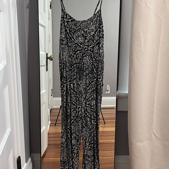 Express Pants - Black and tan Patterned Jumpsuit